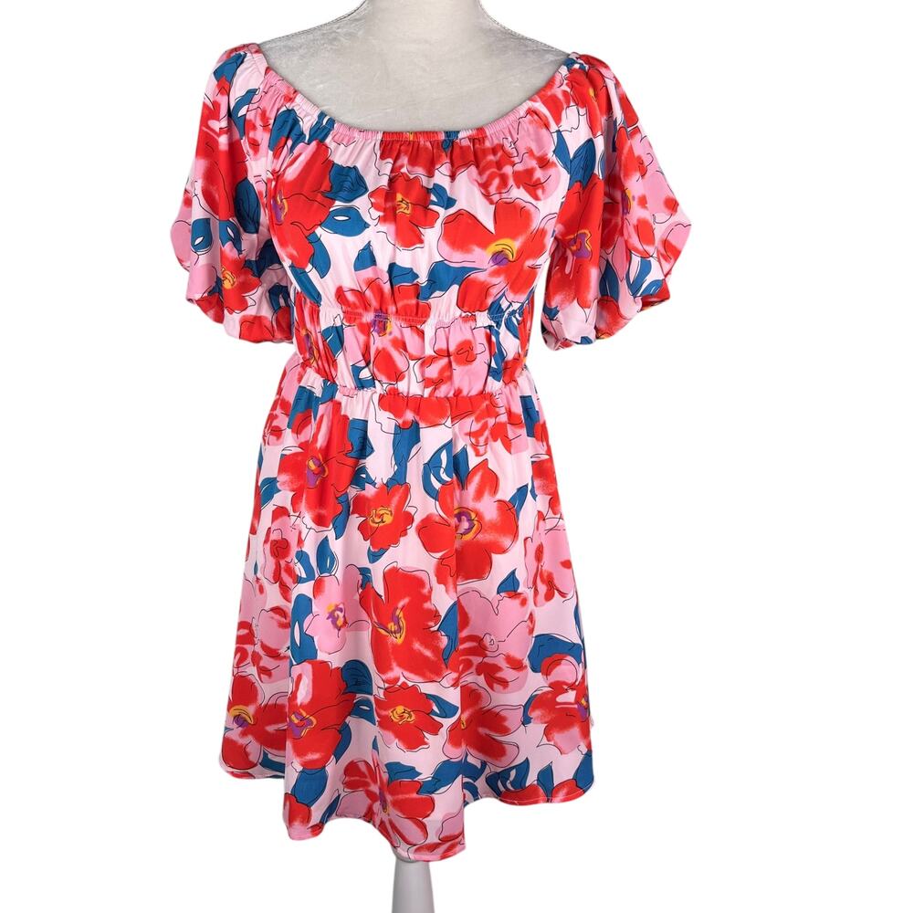 Prettygarden Dress Floral Off Shoulder Pink Red Small Lined New